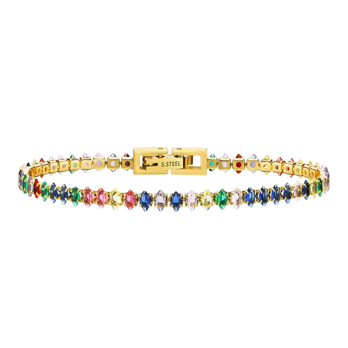 Simple Style Classic Style Colorful Stainless Steel Zircon Tennis Bracelet In Bulk