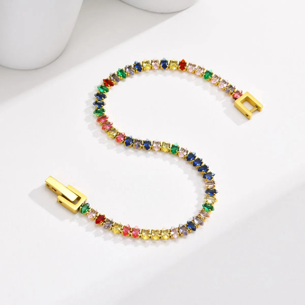 Simple Style Classic Style Colorful Stainless Steel Zircon Tennis Bracelet In Bulk