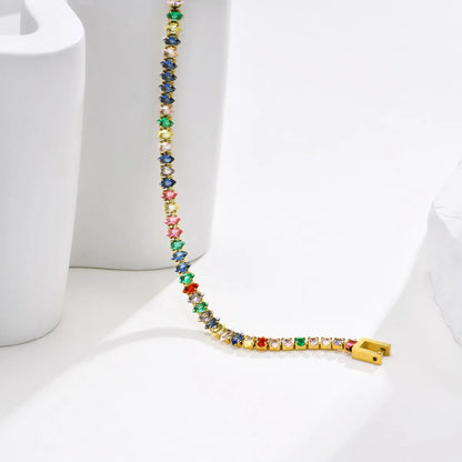 Simple Style Classic Style Colorful Stainless Steel Zircon Tennis Bracelet In Bulk