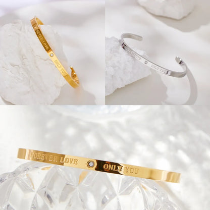 Simple Style Classic Style Commute C Shape Love Letter 304 Stainless Steel 18K Gold Plated Rhinestones Bangle In Bulk