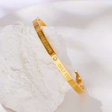 Simple Style Classic Style Commute C Shape Love Letter 304 Stainless Steel 18K Gold Plated Rhinestones Bangle In Bulk