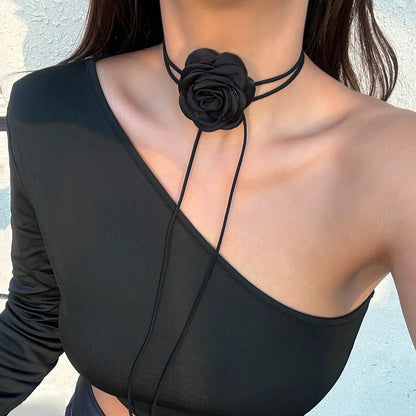 Simple Style Classic Style Commute Flower Cloth Irregular Tassel Three-Dimensional Fabric Women'S Choker