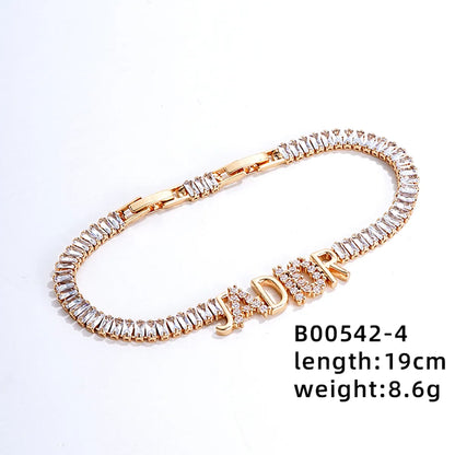 Copper Simple Style Classic Style Commute Plating Inlay Letter Zircon Bracelets