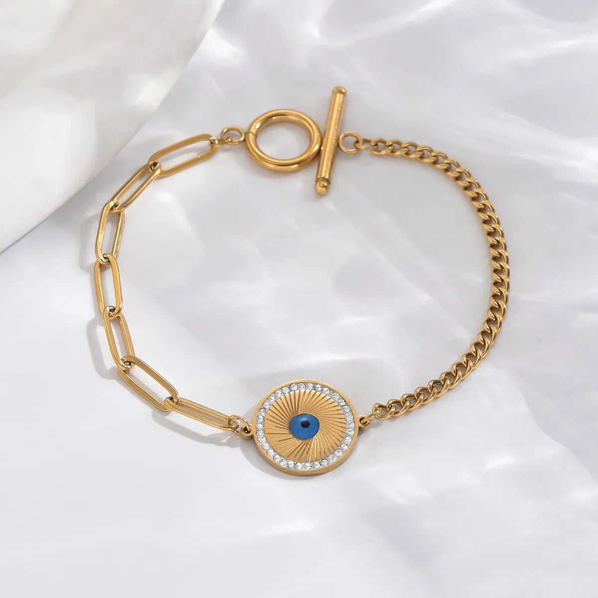 Simple Style Classic Style Commute Round Life Tree Eye 304 Stainless Steel 14K Gold Plated Zircon Bracelets In Bulk