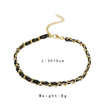 Simple Style Classic Style Commute Solid Color Patent Leather Aluminum Braid 14K Gold Plated Gold Plated Women's Choker