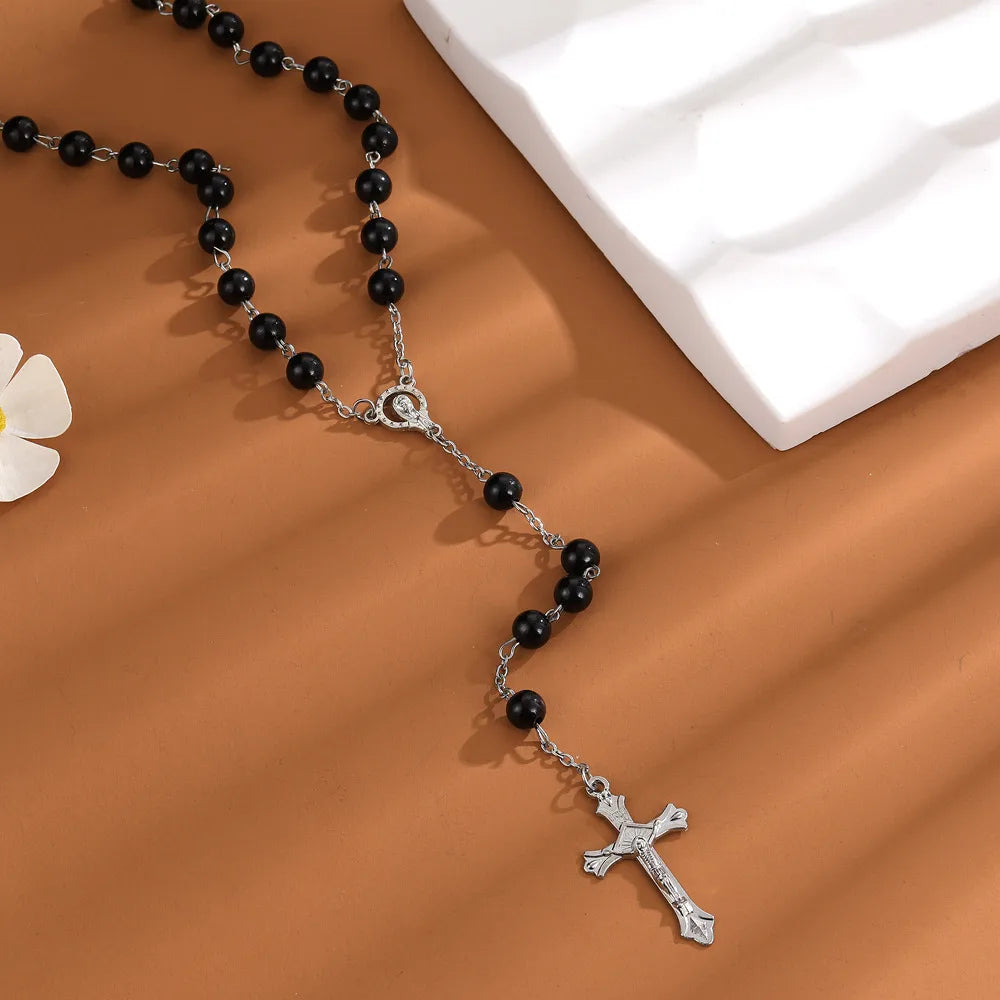 Simple Style Classic Style Cross Alloy Beaded Plating Women'S Pendant Necklace