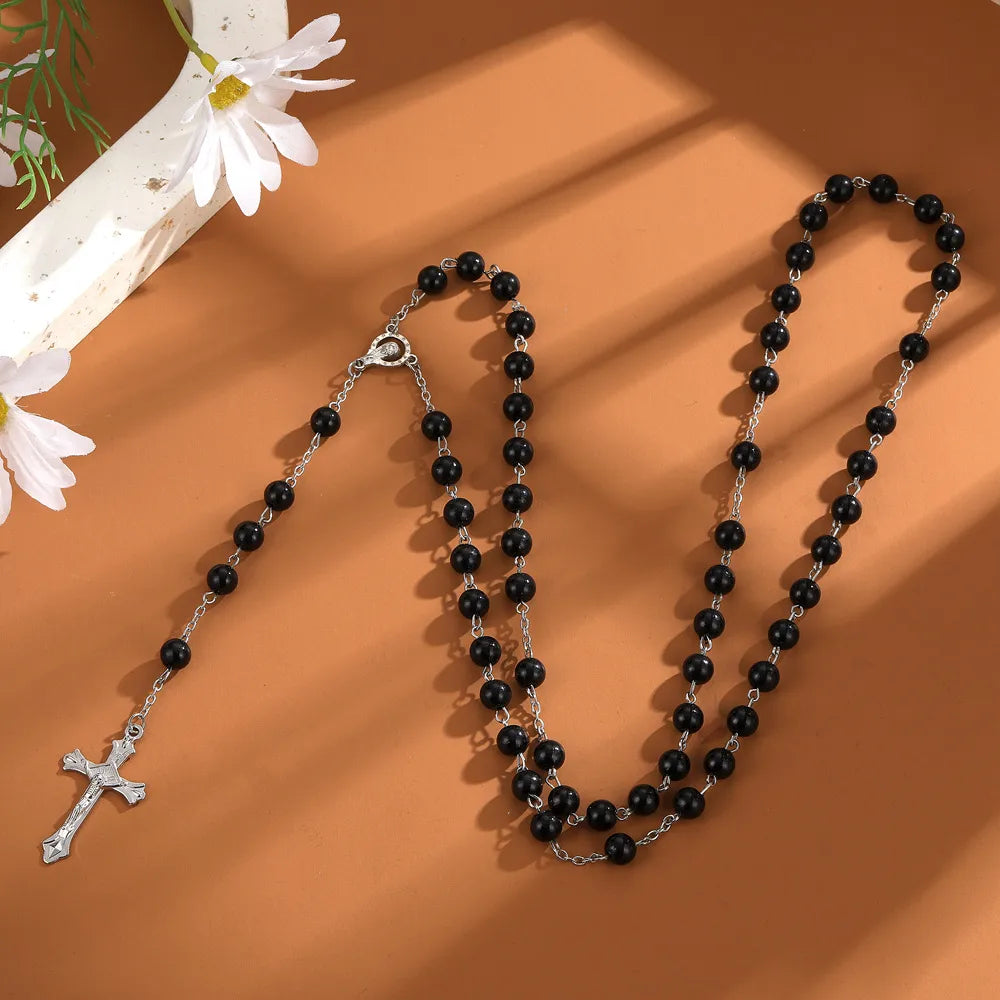 Simple Style Classic Style Cross Alloy Beaded Plating Women'S Pendant Necklace