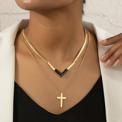 Simple Style Classic Style Cross Alloy Plating 14k Gold Plated Women's Layered Necklaces