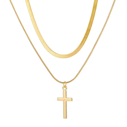 Simple Style Classic Style Cross Alloy Plating Gold Plated Women'S Layered Necklaces