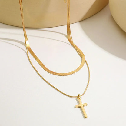 Simple Style Classic Style Cross Alloy Plating Gold Plated Women'S Layered Necklaces