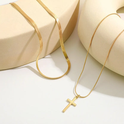 Simple Style Classic Style Cross Alloy Plating Gold Plated Women'S Layered Necklaces