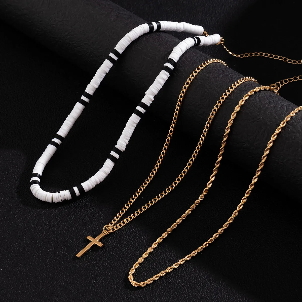 Simple Style Classic Style Cross Alloy Soft Clay Beaded Plating Men'S Layered Necklaces