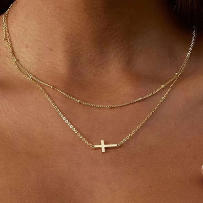 Simple Style Classic Style Cross Alloy Wholesale Layered Necklaces