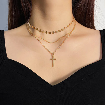 Simple Style Classic Style Cross Alloy Wholesale Layered Necklaces