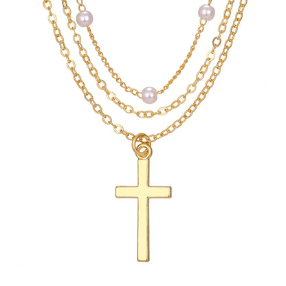 Simple Style Classic Style Cross Alloy Wholesale Layered Necklaces