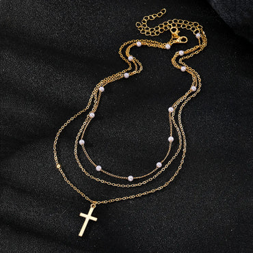 Simple Style Classic Style Cross Alloy Wholesale Layered Necklaces