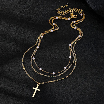 Simple Style Classic Style Cross Alloy Wholesale Layered Necklaces