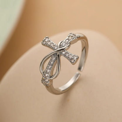 Simple Style Classic Style Cross Copper Plating Inlay Zircon 18k Gold Plated Open Rings