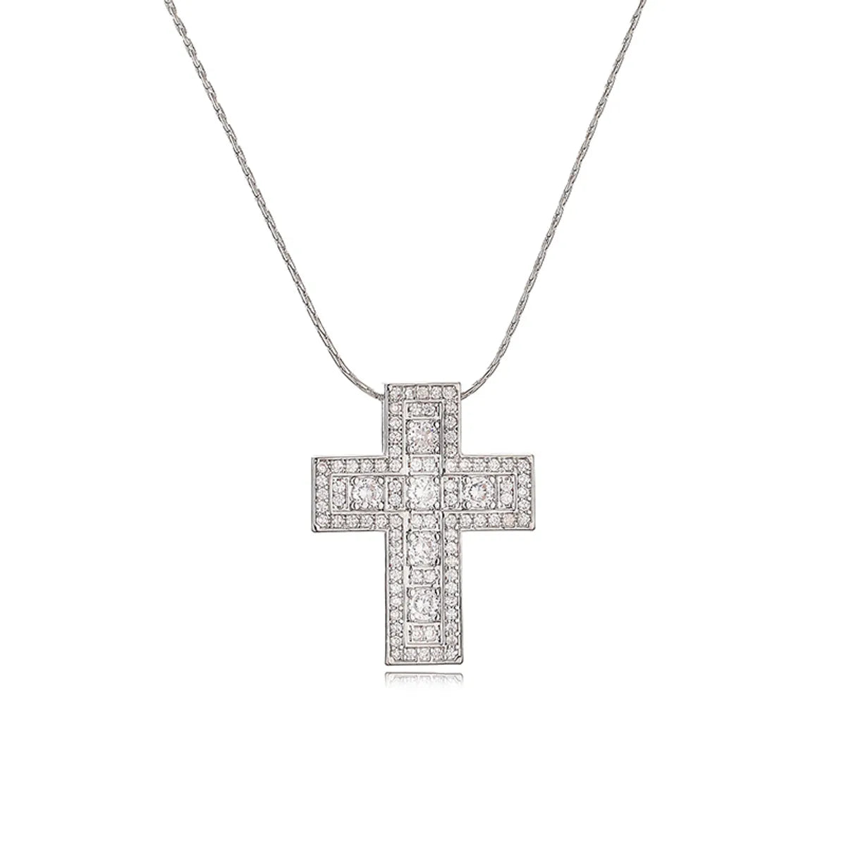 Simple Style Classic Style Cross Copper Plating Inlay Zircon 18k Gold Plated Pendant Necklace