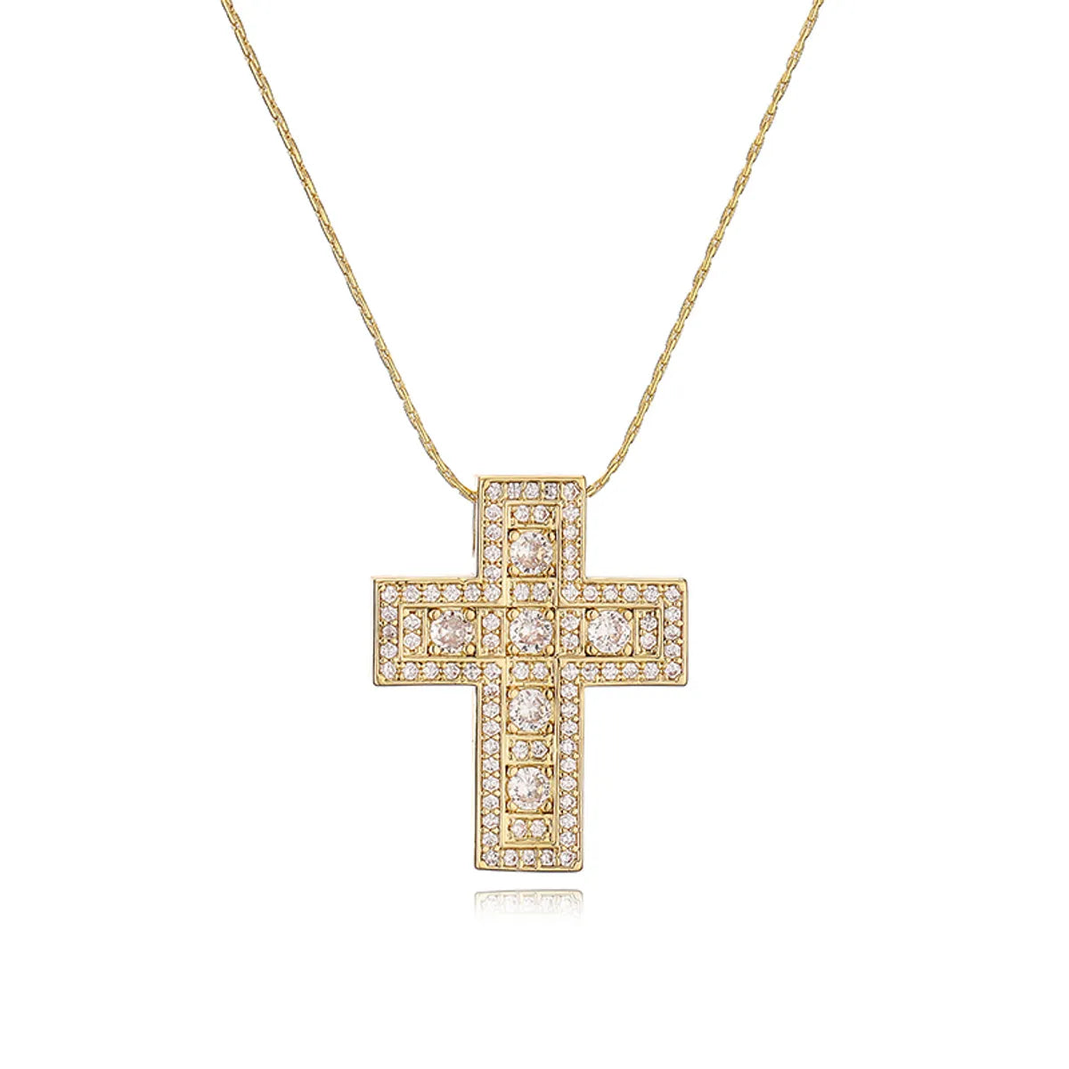 Simple Style Classic Style Cross Copper Plating Inlay Zircon 18k Gold Plated Pendant Necklace