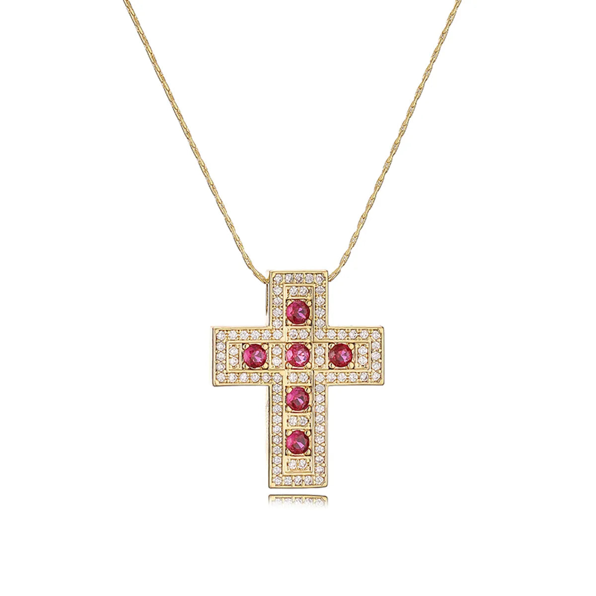 Simple Style Classic Style Cross Copper Plating Inlay Zircon 18k Gold Plated Pendant Necklace