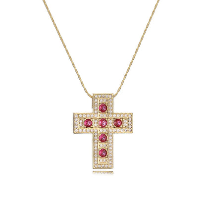 Simple Style Classic Style Cross Copper Plating Inlay Zircon 18k Gold Plated Pendant Necklace