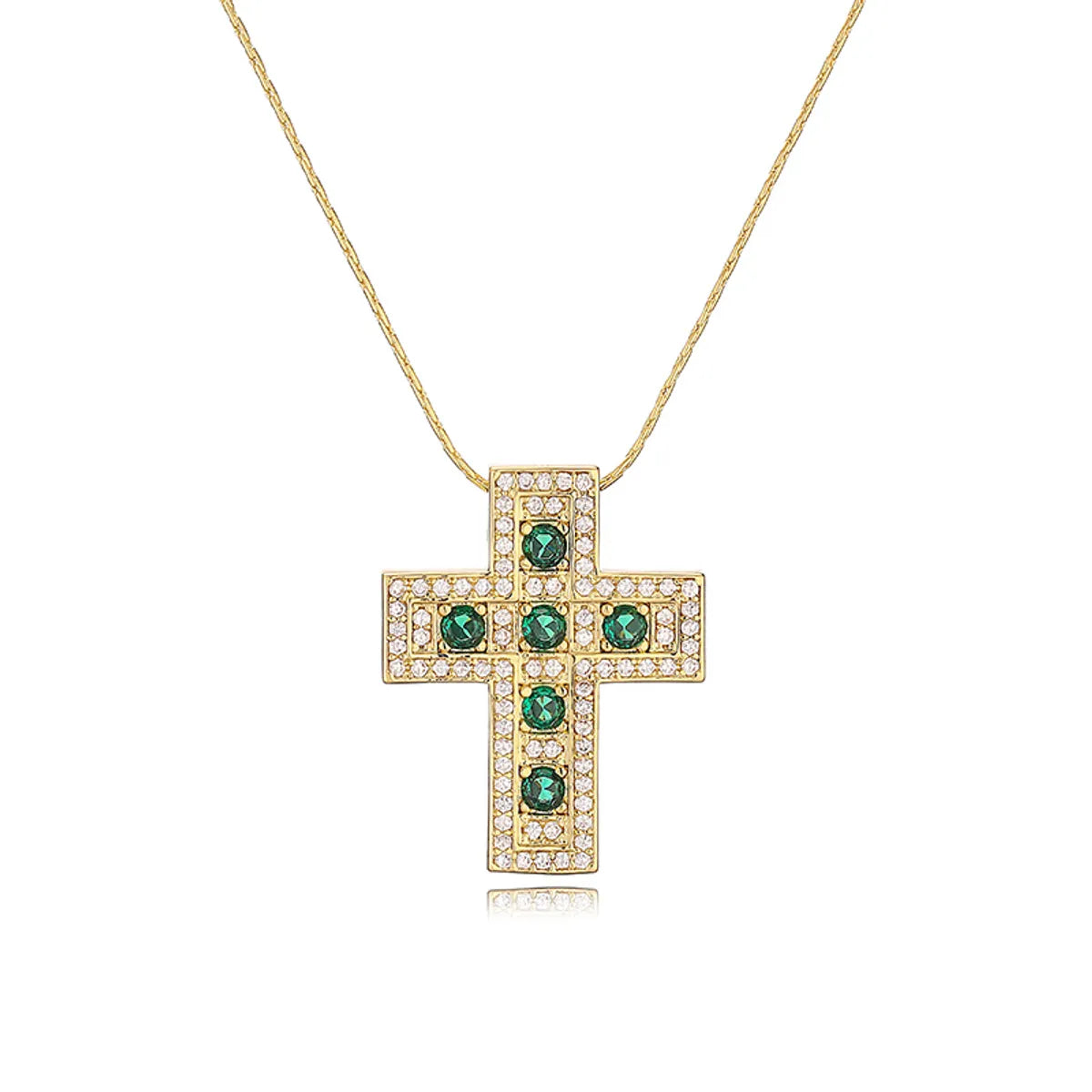 Simple Style Classic Style Cross Copper Plating Inlay Zircon 18k Gold Plated Pendant Necklace