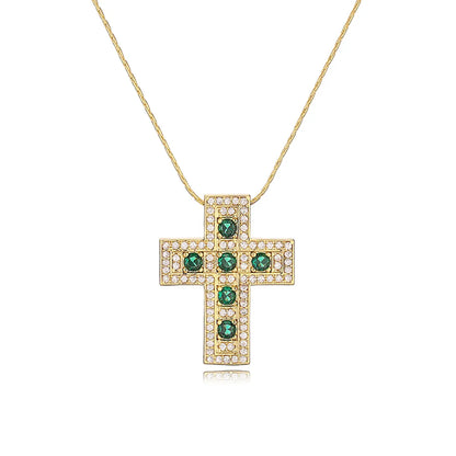 Simple Style Classic Style Cross Copper Plating Inlay Zircon 18k Gold Plated Pendant Necklace