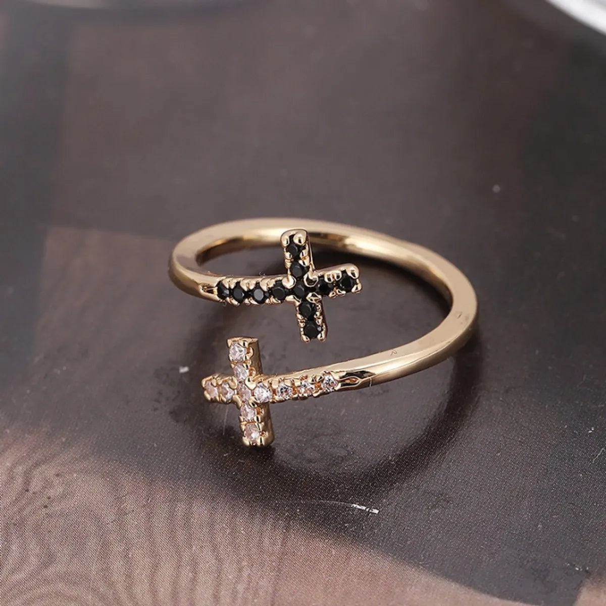 Simple Style Classic Style Cross Copper Zircon Open Rings In Bulk