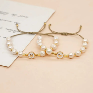 Simple Style Classic Style Cross Heart Shape Imitation Pearl Copper Wholesale Bracelets