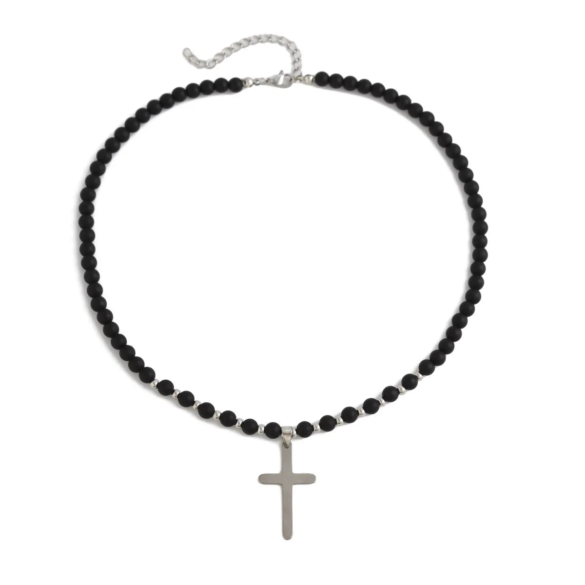 Simple Style Classic Style Cross Natural Stone Titanium Steel Beaded Men'S Pendant Necklace