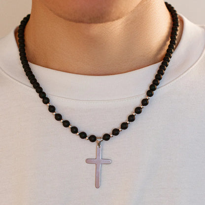 Simple Style Classic Style Cross Natural Stone Titanium Steel Beaded Men'S Pendant Necklace