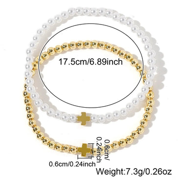 Simple Style Classic Style Cross Round Imitation Pearl Wholesale Bracelets