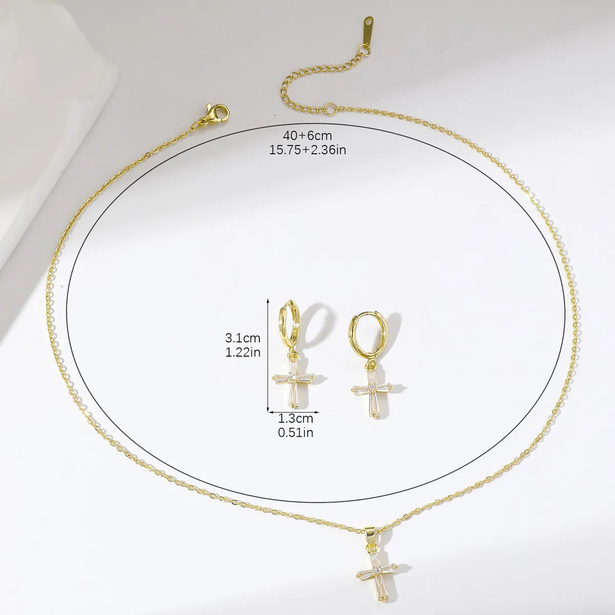 Simple Style Classic Style Cross Stainless Steel Copper Plating Inlay Zircon Gold Plated Jewelry Set