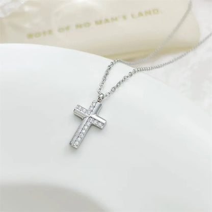 Simple Style Classic Style Cross 304 Stainless Steel Plating Inlay Zircon White Gold Plated Gold Plated Women'S Pendant Necklace