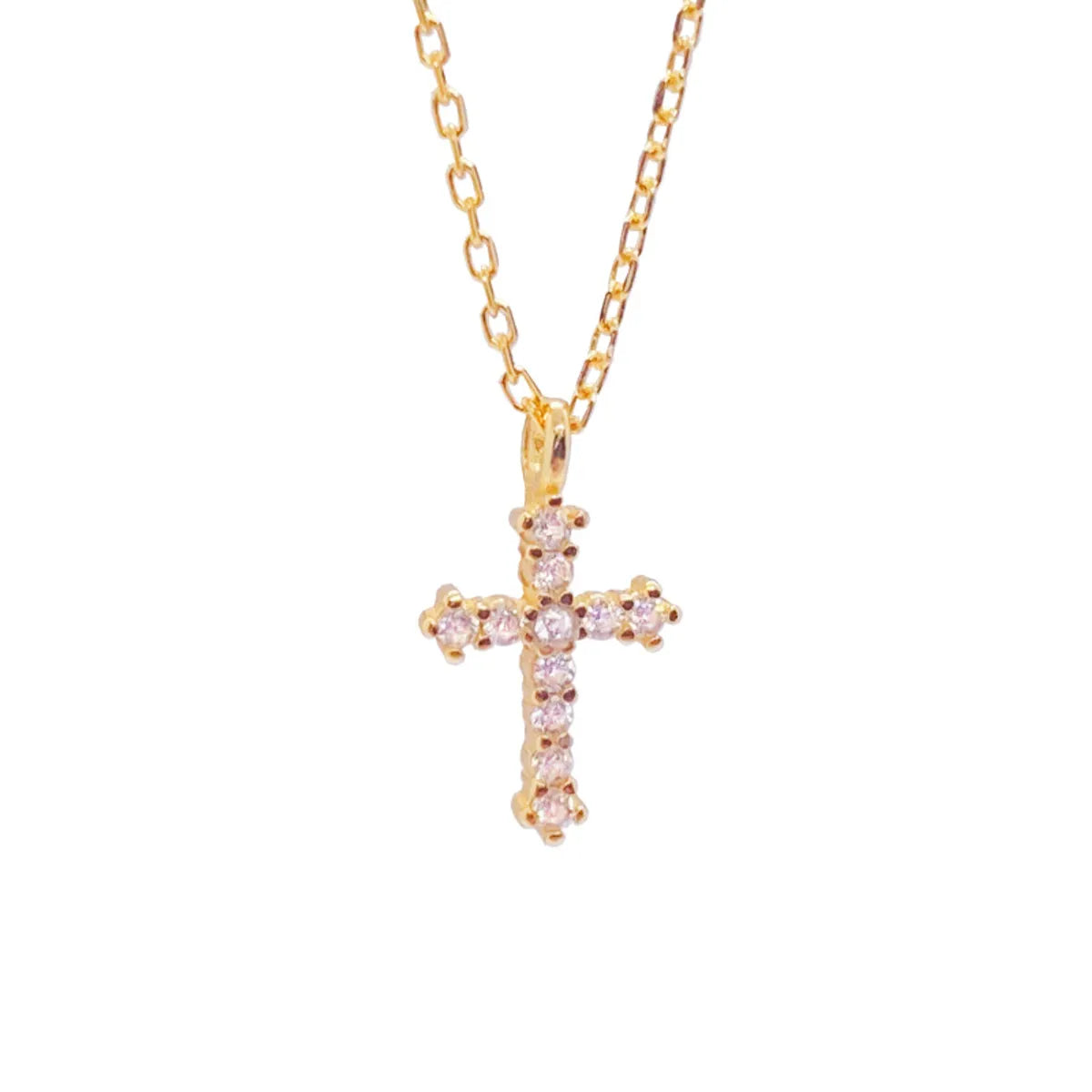 Simple Style Classic Style Cross Sterling Silver Inlay Zircon Pendant Necklace