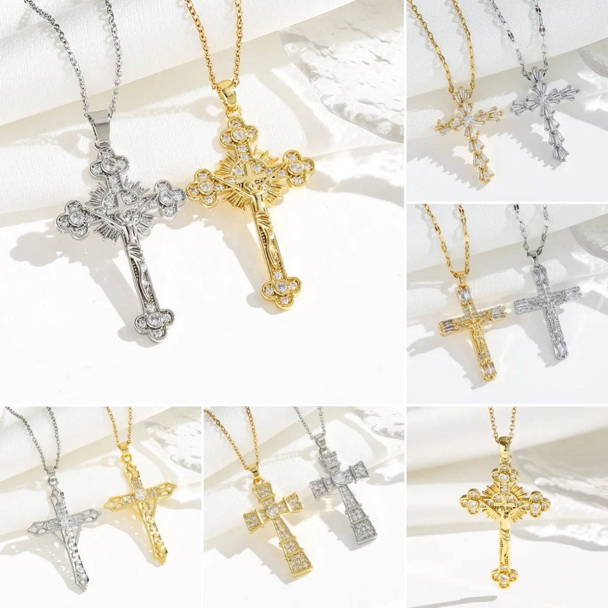 Simple Style Classic Style Cross Titanium Steel Plating Inlay Zircon Gold Plated Silver Plated Pendant Necklace