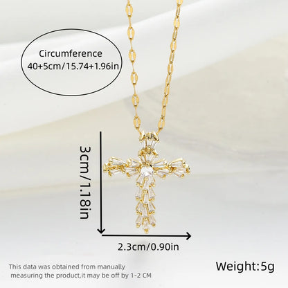 Simple Style Classic Style Cross Titanium Steel Plating Inlay Zircon Gold Plated Silver Plated Pendant Necklace