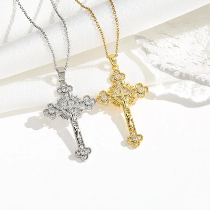 Simple Style Classic Style Cross Titanium Steel Plating Inlay Zircon Gold Plated Silver Plated Pendant Necklace