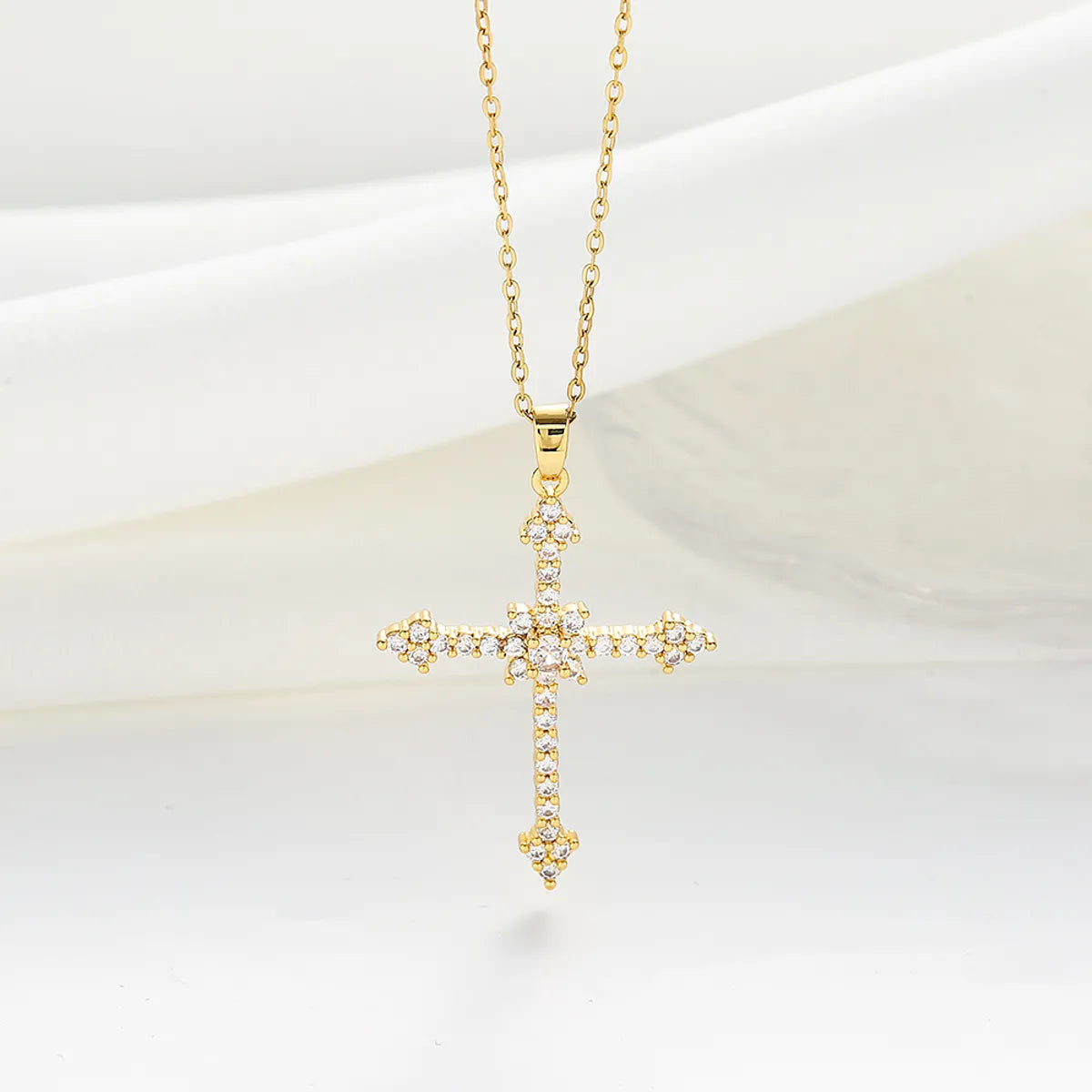 Simple Style Classic Style Cross Titanium Steel Plating Inlay Zircon Gold Plated Silver Plated Pendant Necklace