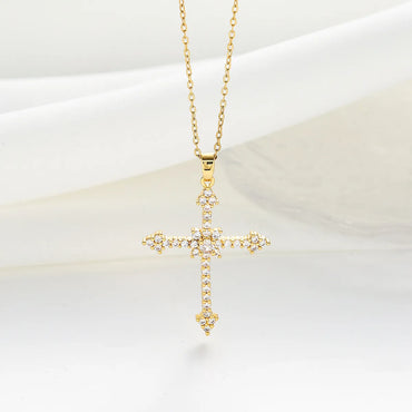 Simple Style Classic Style Cross Titanium Steel Plating Inlay Zircon Gold Plated Silver Plated Pendant Necklace