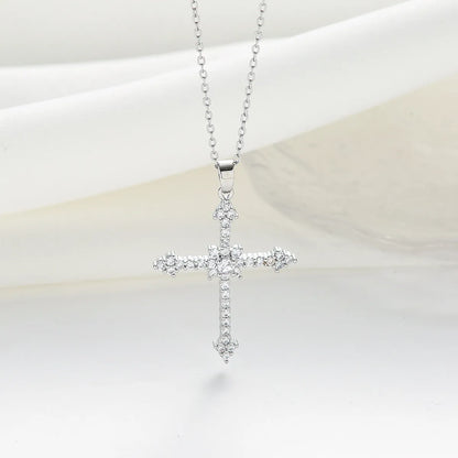 Simple Style Classic Style Cross Titanium Steel Plating Inlay Zircon Gold Plated Silver Plated Pendant Necklace