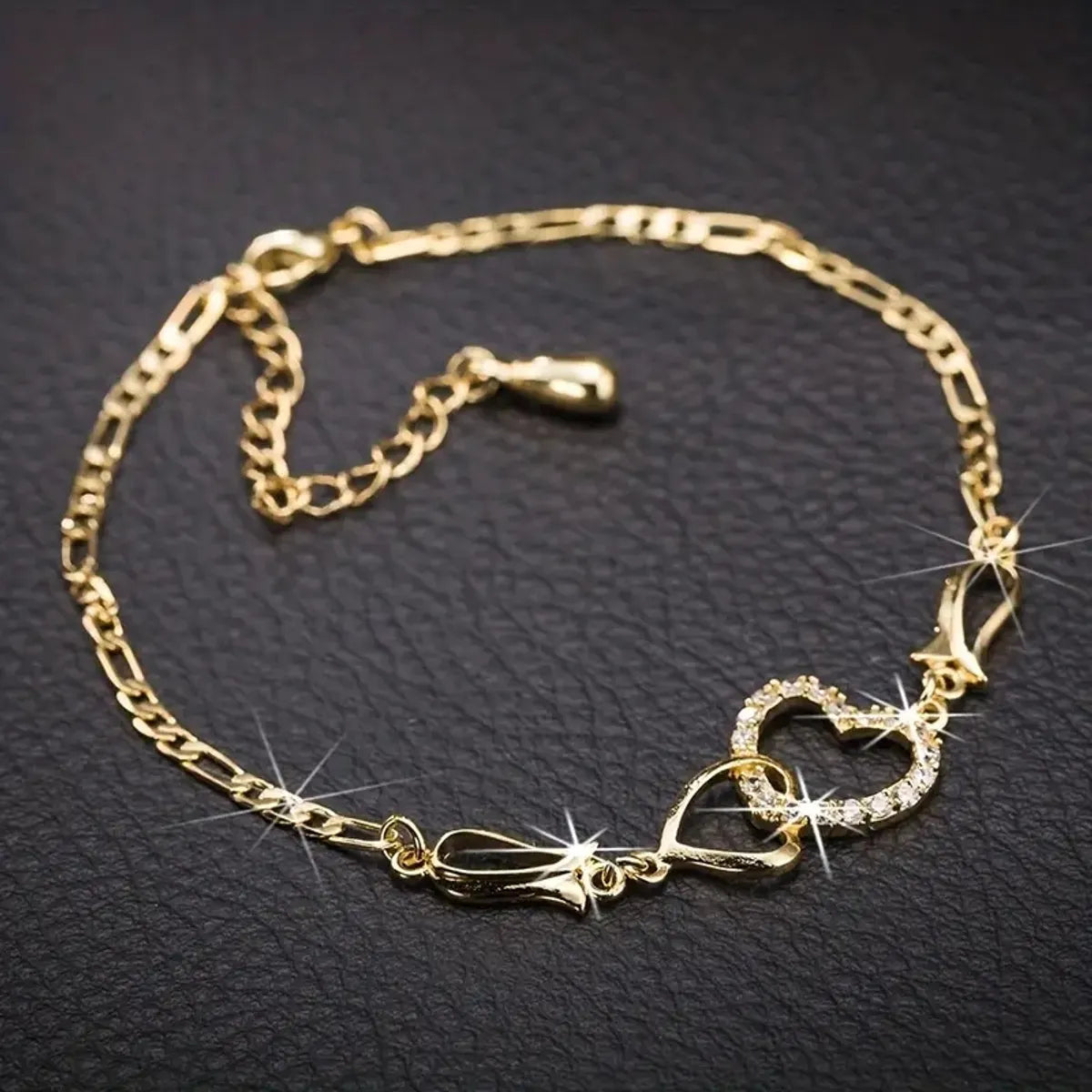 Simple Style Classic Style Double Heart Heart Shape Alloy Inlay Rhinestones Gold Plated Silver Plated Women'S Bracelets Earrings Necklace