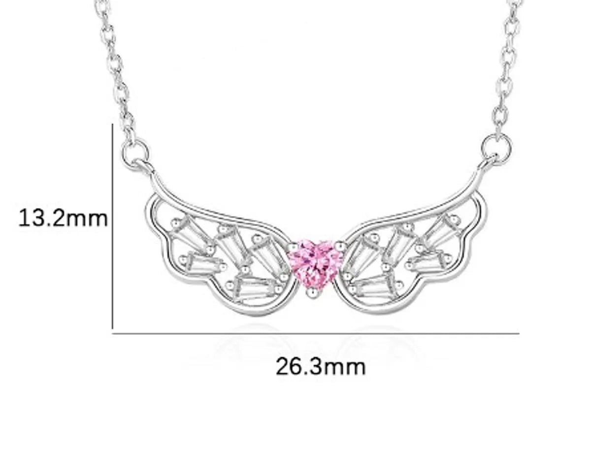 Simple Style Classic Style Feather Sterling Silver Inlay Zircon Pendant Necklace