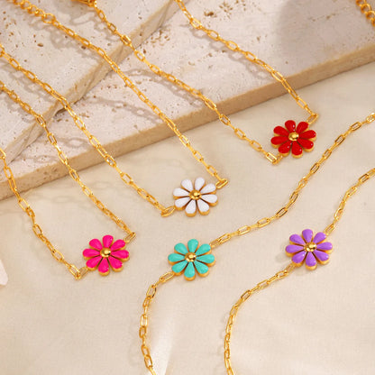 Simple Style Classic Style Flower 304 Stainless Steel 18K Gold Plated Resin Bracelets In Bulk