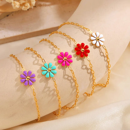 Simple Style Classic Style Flower 304 Stainless Steel 18K Gold Plated Resin Bracelets In Bulk