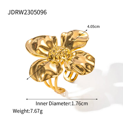 Simple Style Classic Style Flower 304 Stainless Steel 18K Gold Plated Rings In Bulk