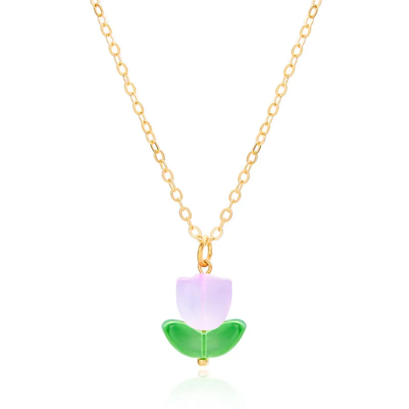 Simple Style Classic Style Flower Alloy Resin Plating Gold Plated Women'S Pendant Necklace