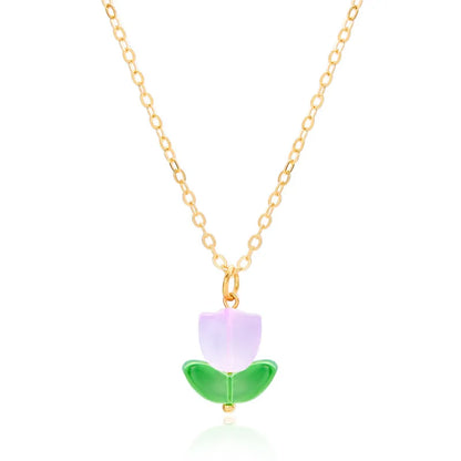 Simple Style Classic Style Flower Alloy Resin Plating Gold Plated Women'S Pendant Necklace