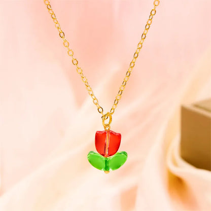 Simple Style Classic Style Flower Alloy Resin Plating Gold Plated Women'S Pendant Necklace